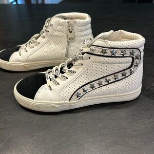 White and Black High-Top Sneakers with Star Stud Detail-Vintage Havana-Size 8